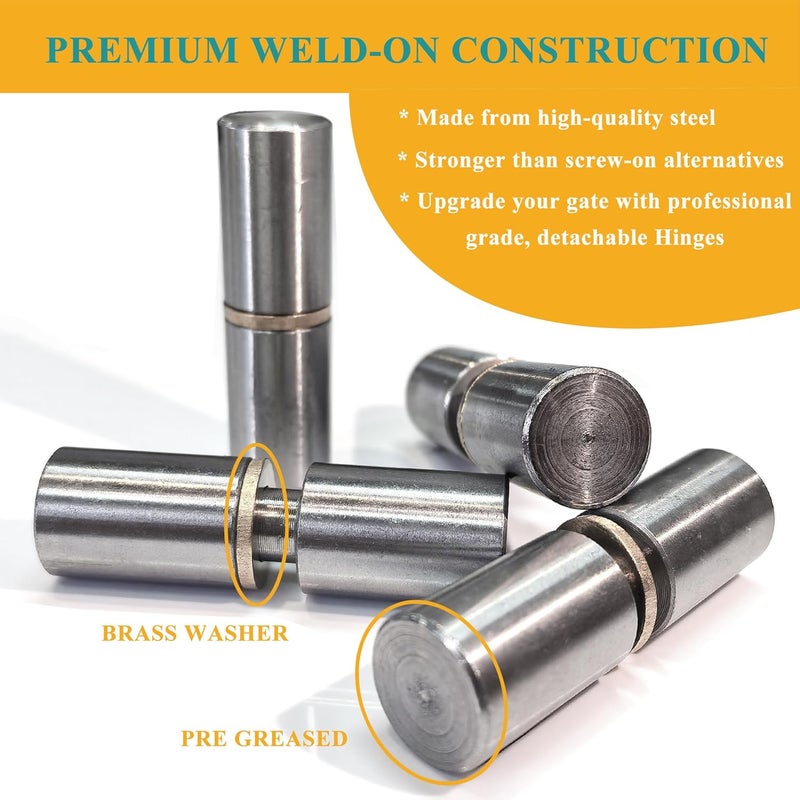 GINXFIT Weld On Barrel Hinge 4-Pack, 2" x 5/8" Detachable Gate Door Hinges, 300lb Load Capacity, 11/32" Pin, with Brass Washer for Heavy-Duty Steel Fence, Gate, Workshop - Image 5